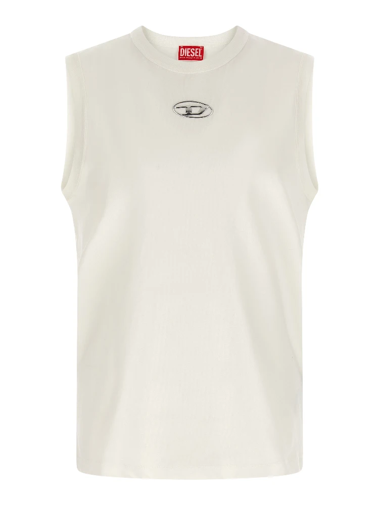 White Cotton Sleeveles T-Shirt