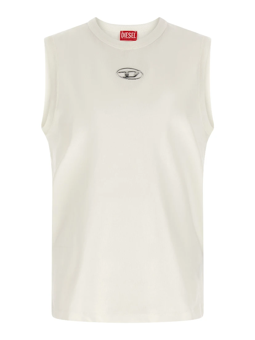 White Cotton Sleeveles T-Shirt