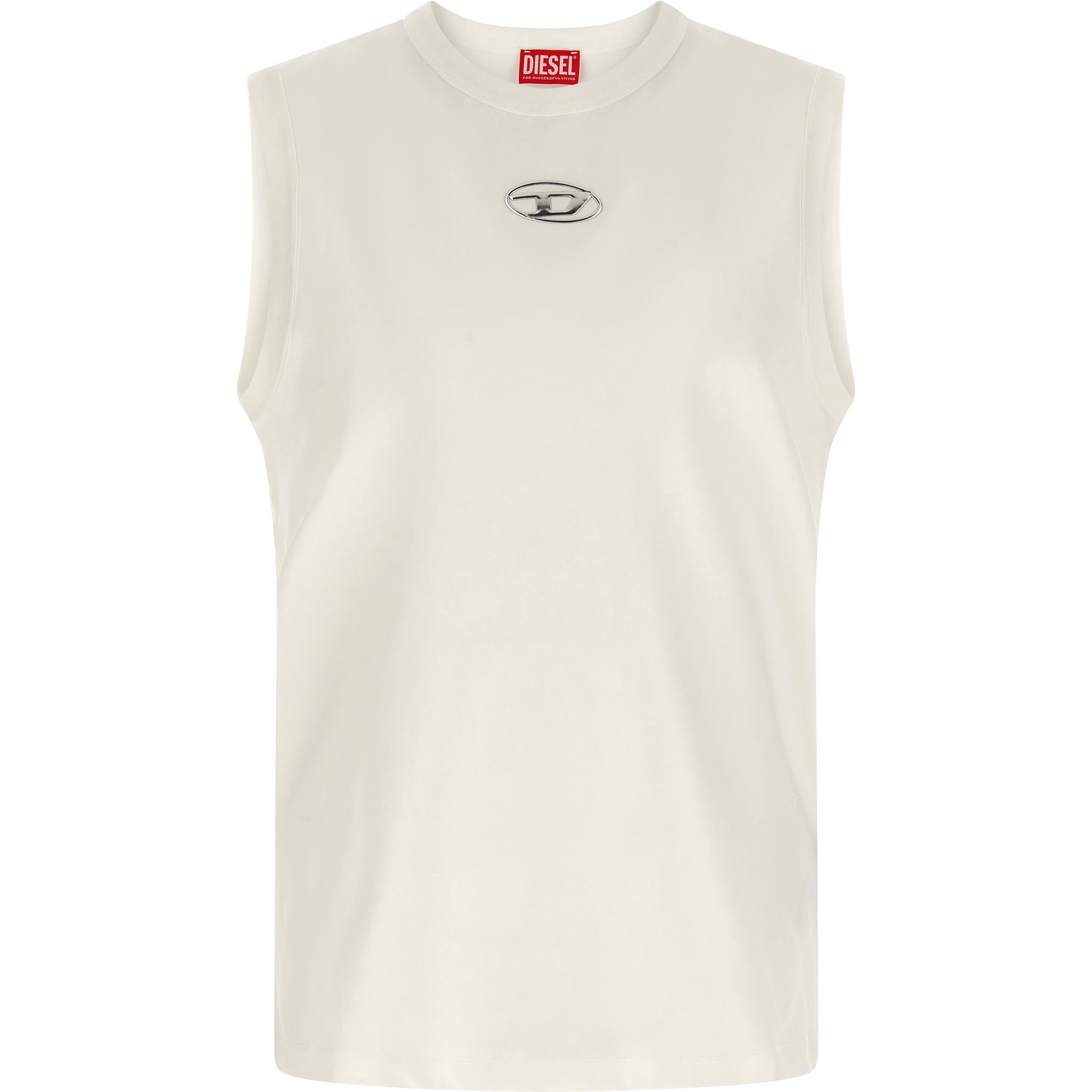 White Cotton Sleeveles T-Shirt