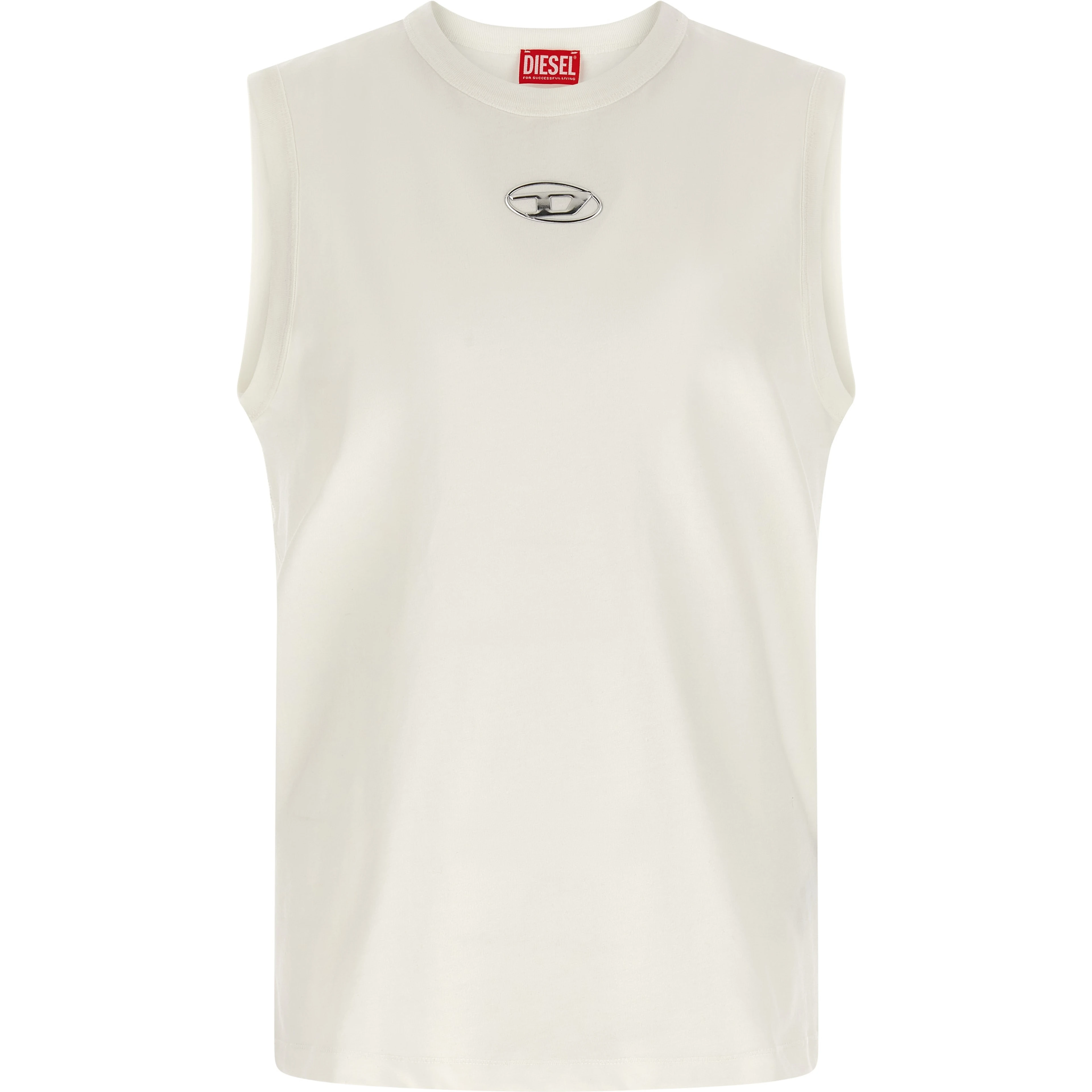 White Cotton Sleeveles T-Shirt