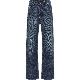 Blue Cotton Straight-Leg Jeans