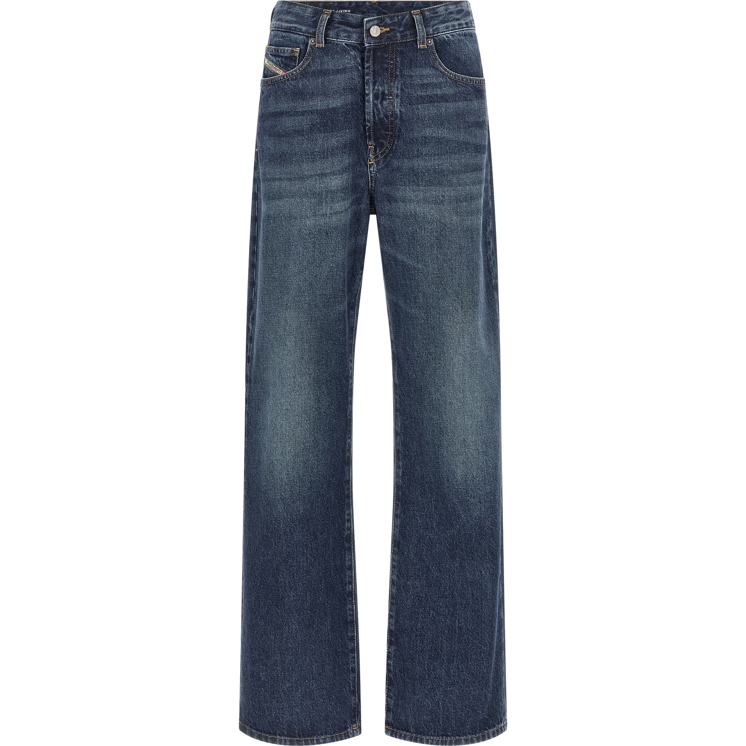 Blue Cotton Straight-Leg Jeans