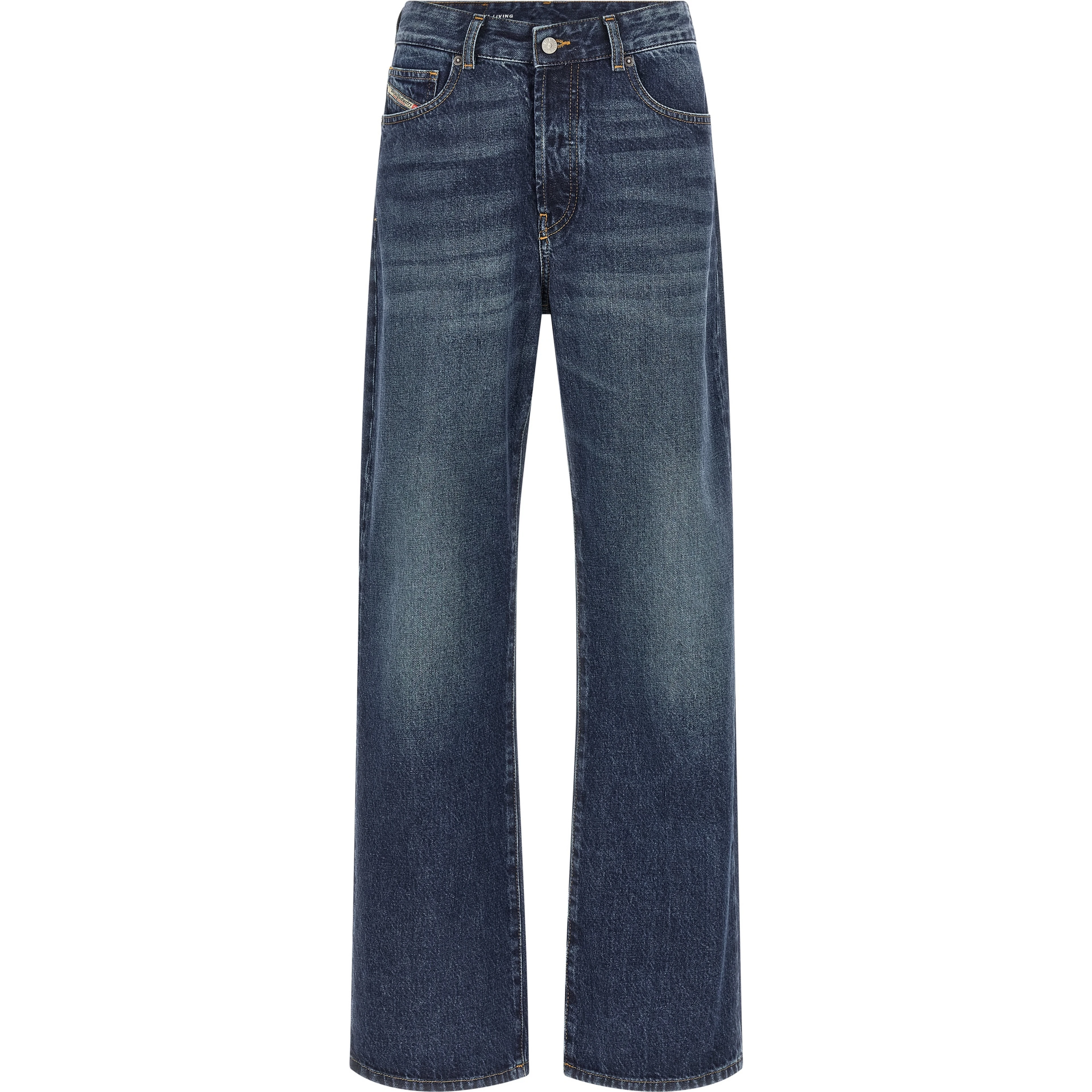 Blue Cotton Straight-Leg Jeans