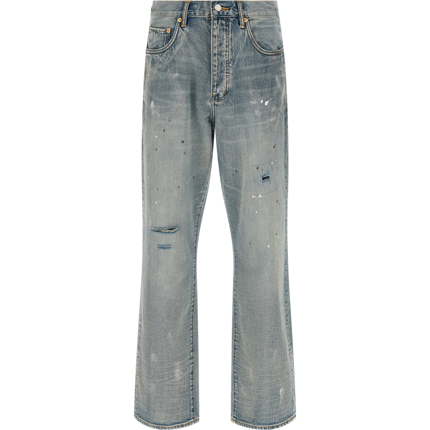 Blue Cotton Straight-Leg Jeans