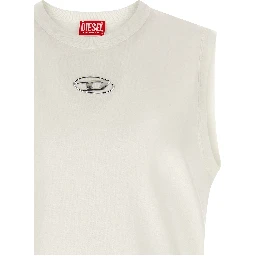 White Cotton Sleeveles T-Shirt