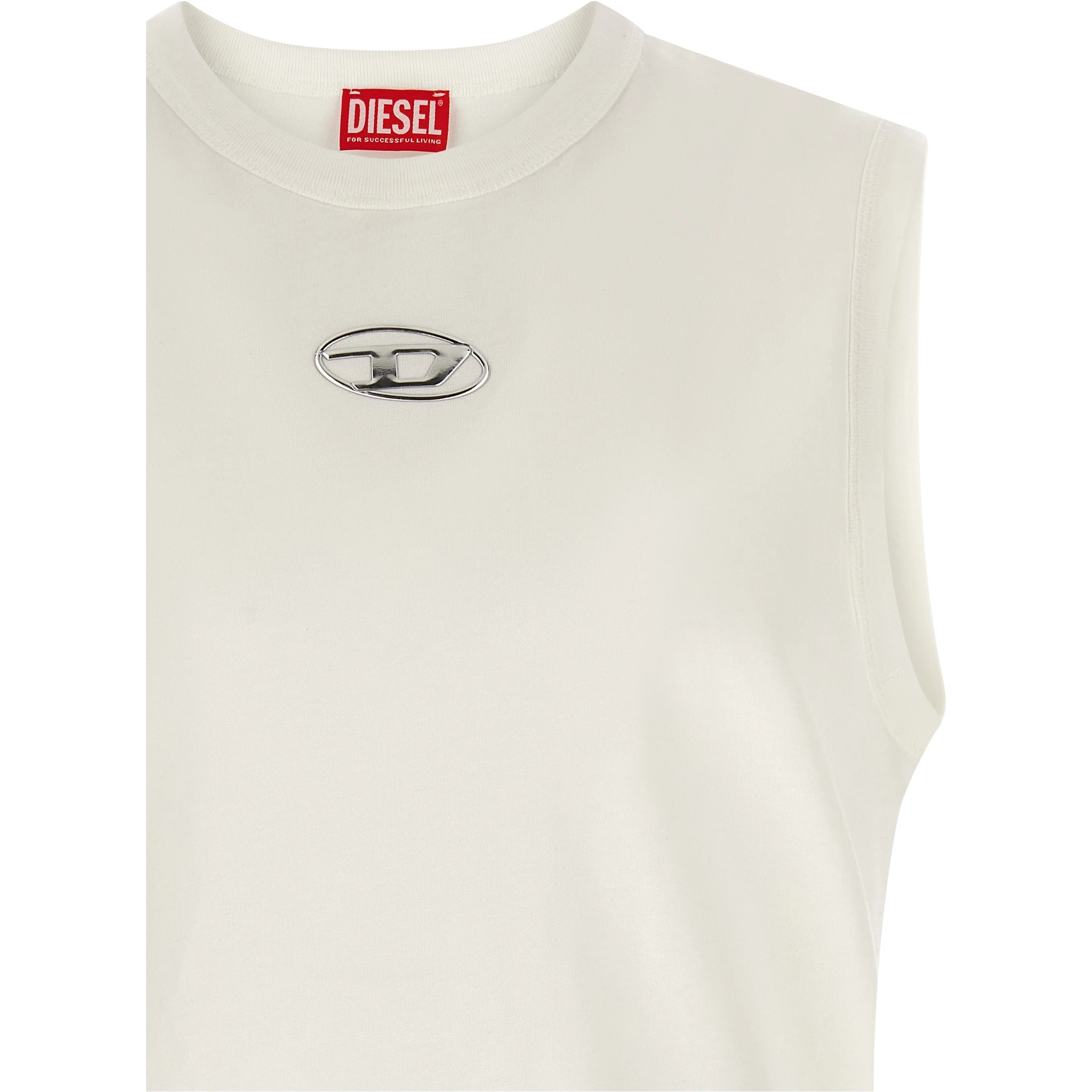 White Cotton Sleeveles T-Shirt