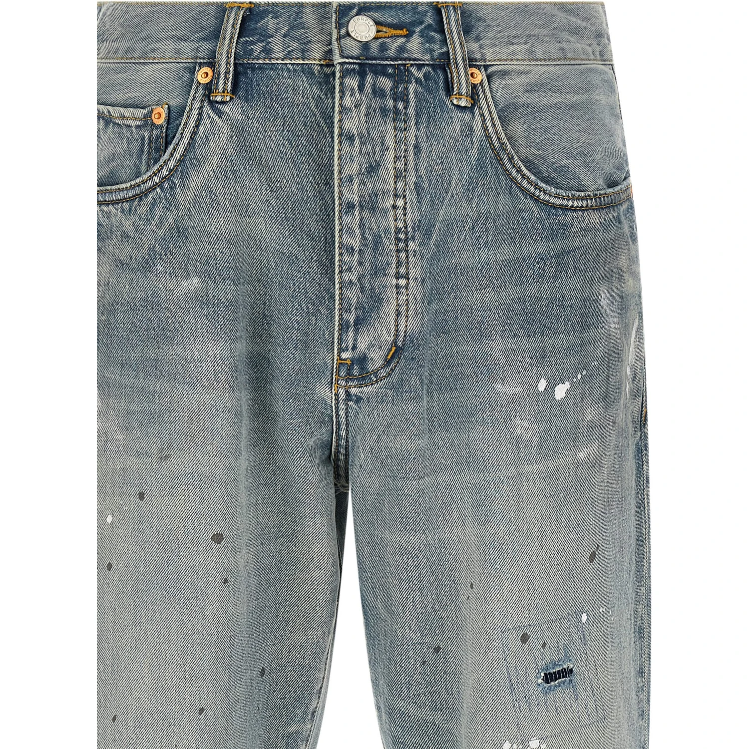 Blue Cotton Straight-Leg Jeans