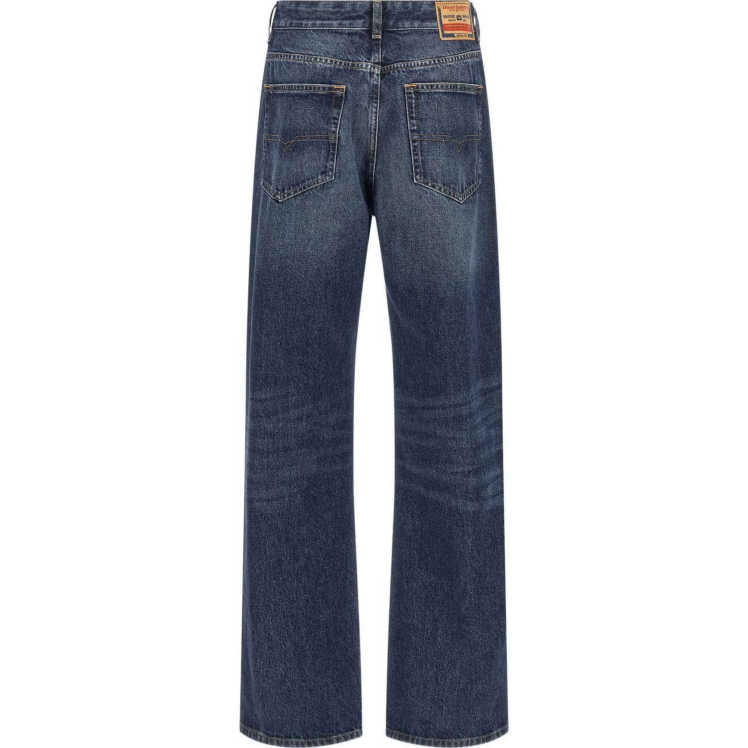 Blue Cotton Straight-Leg Jeans