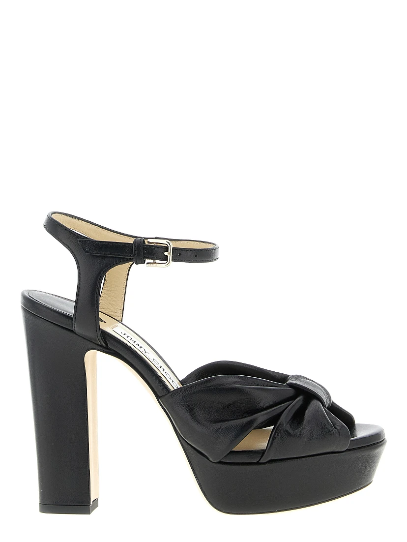 Black Leather Stiletto Heel Sandals