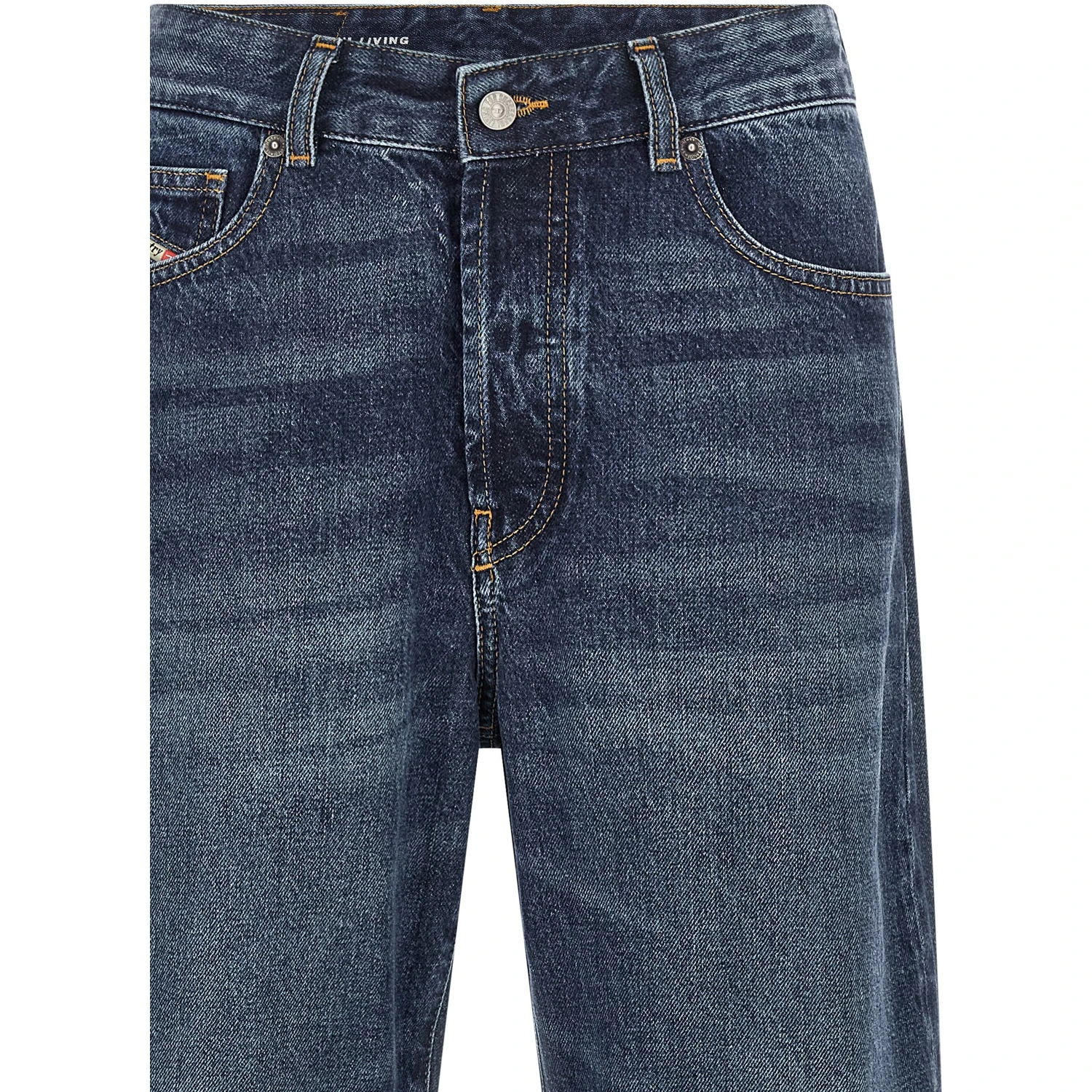 Blue Cotton Straight-Leg Jeans