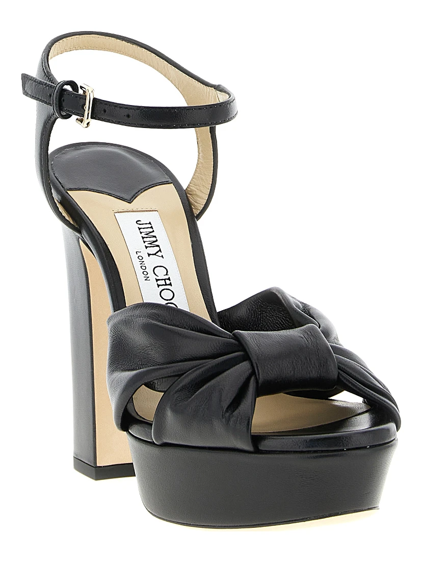 Black Leather Stiletto Heel Sandals