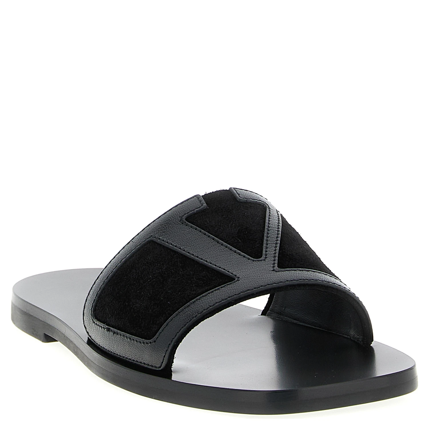 Black Calfskin Slides