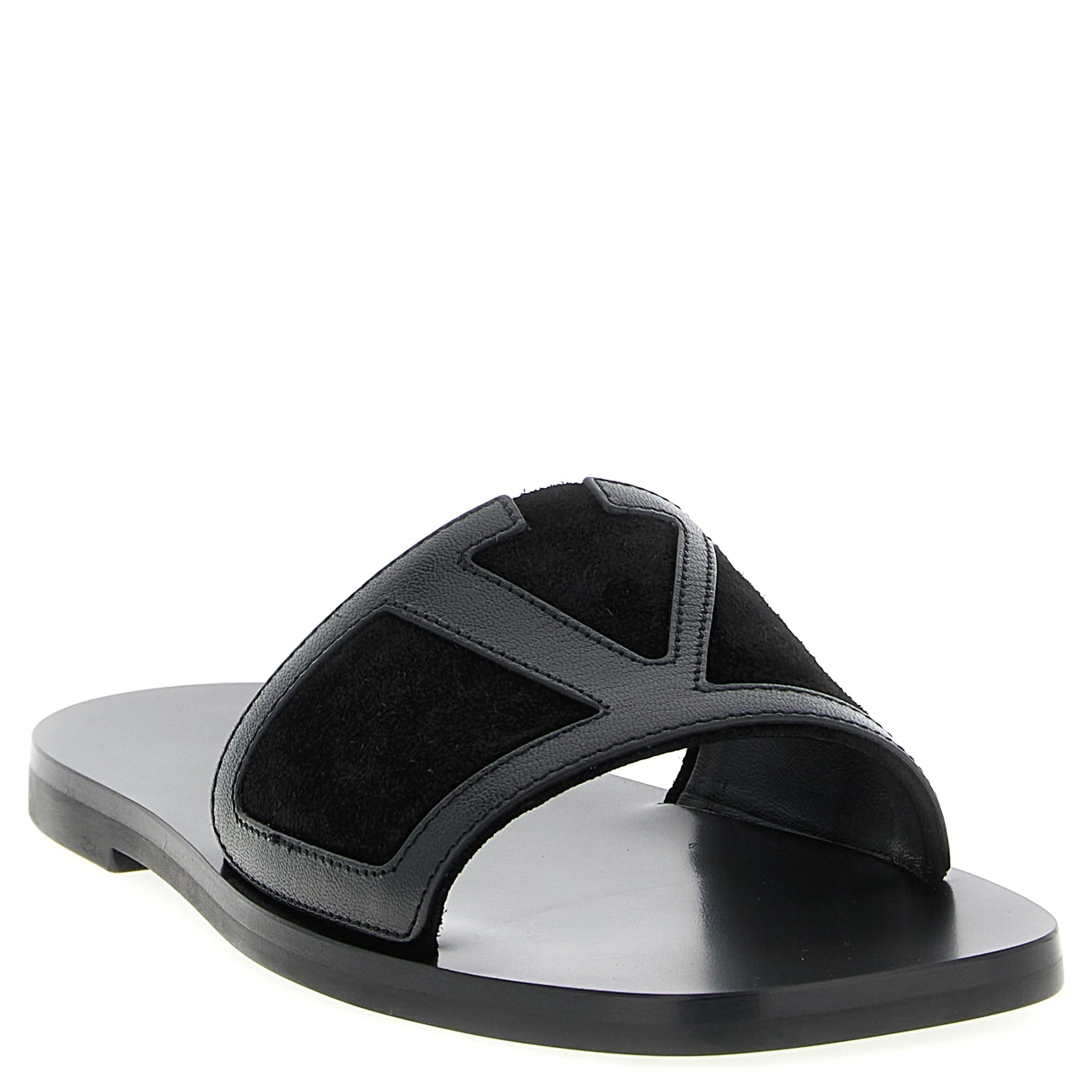 Black Calfskin Slides