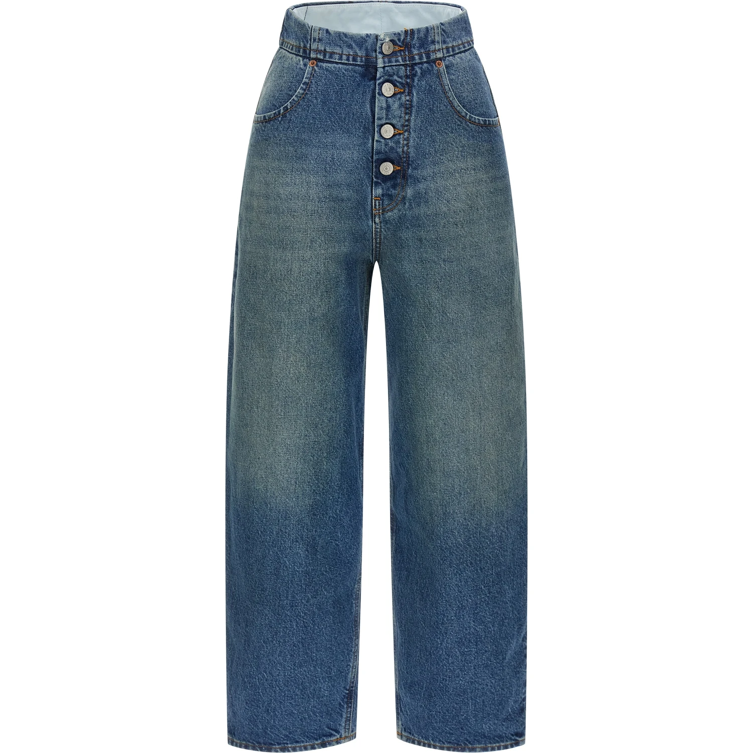 Blue Cotton Straight-Leg Jeans