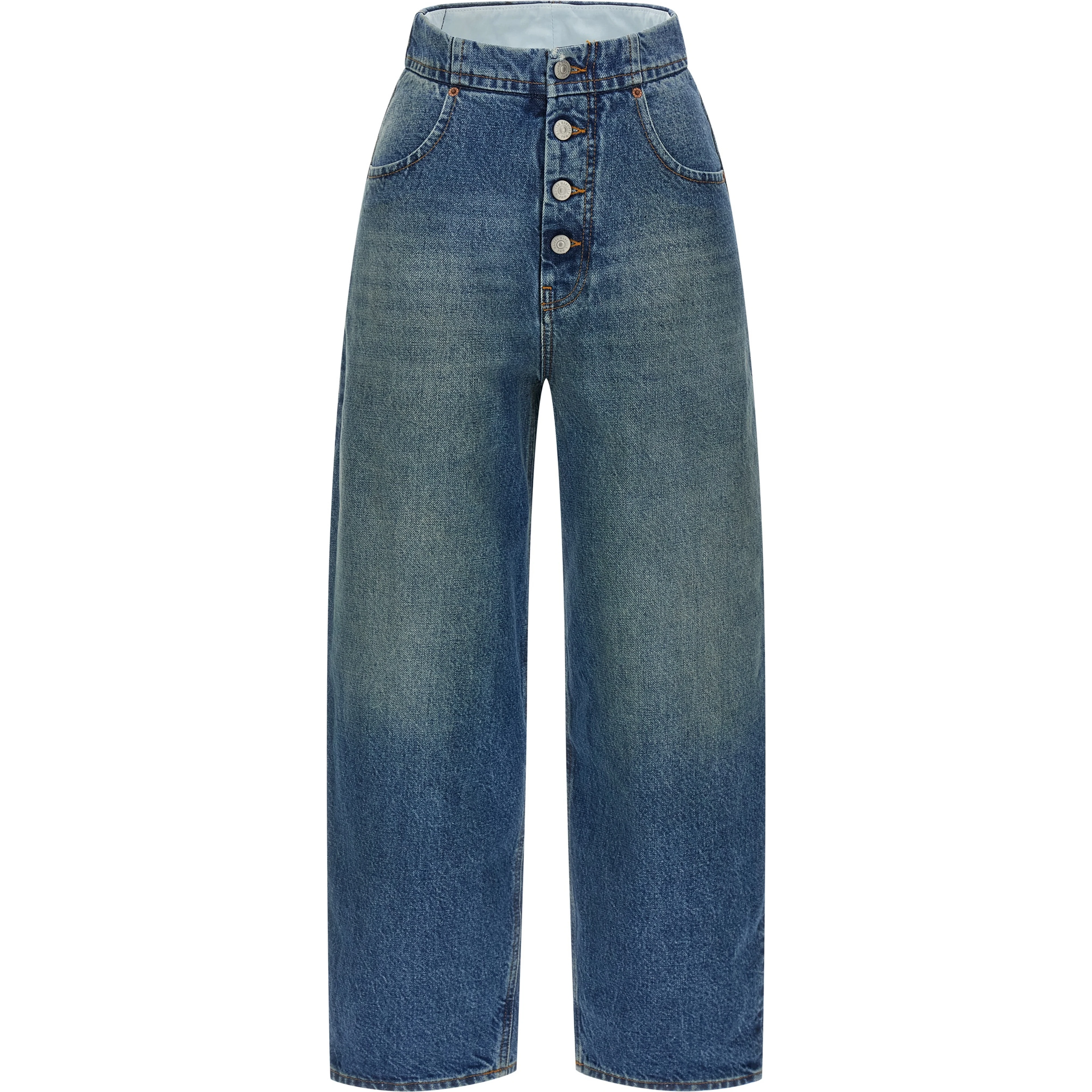 Blue Cotton Straight-Leg Jeans
