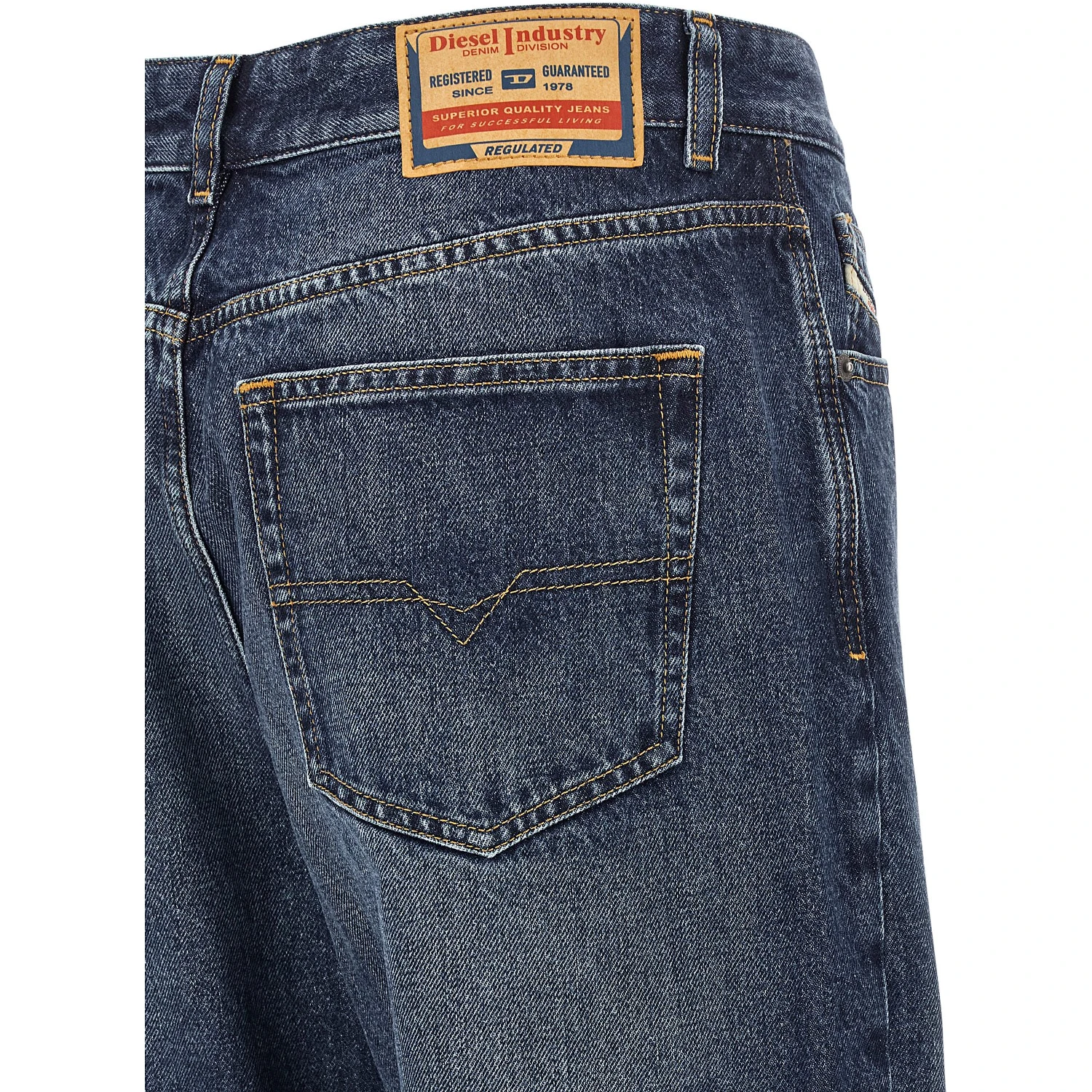 Blue Cotton Straight-Leg Jeans