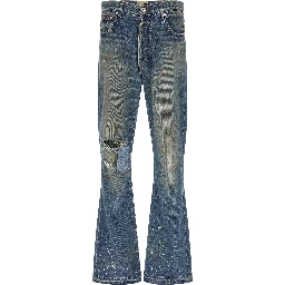 Blue Cotton Flared Jeans