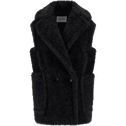 Black Alpaca Leather Sleeveless Jacket