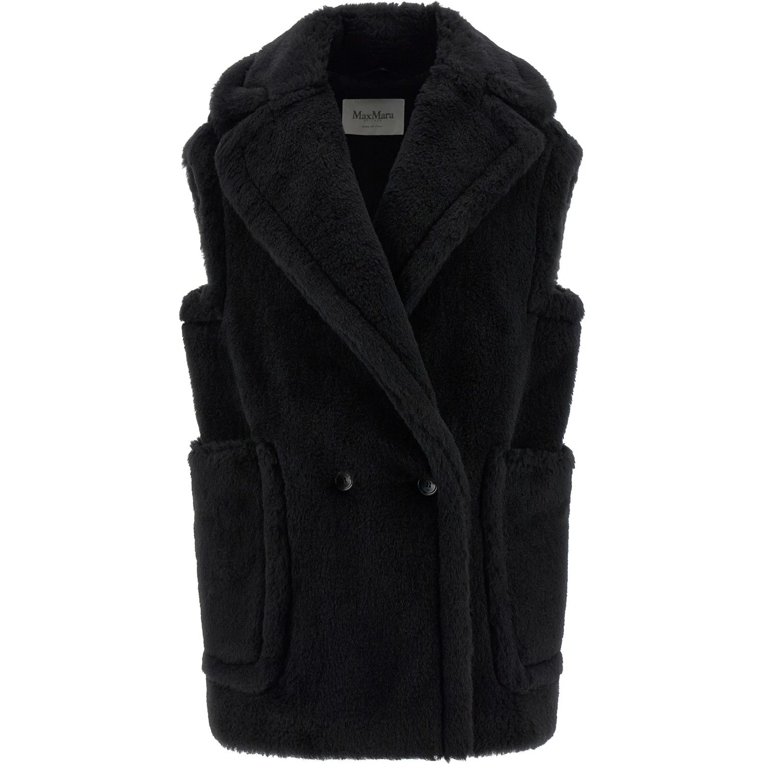 Black Alpaca Leather Sleeveless Jacket