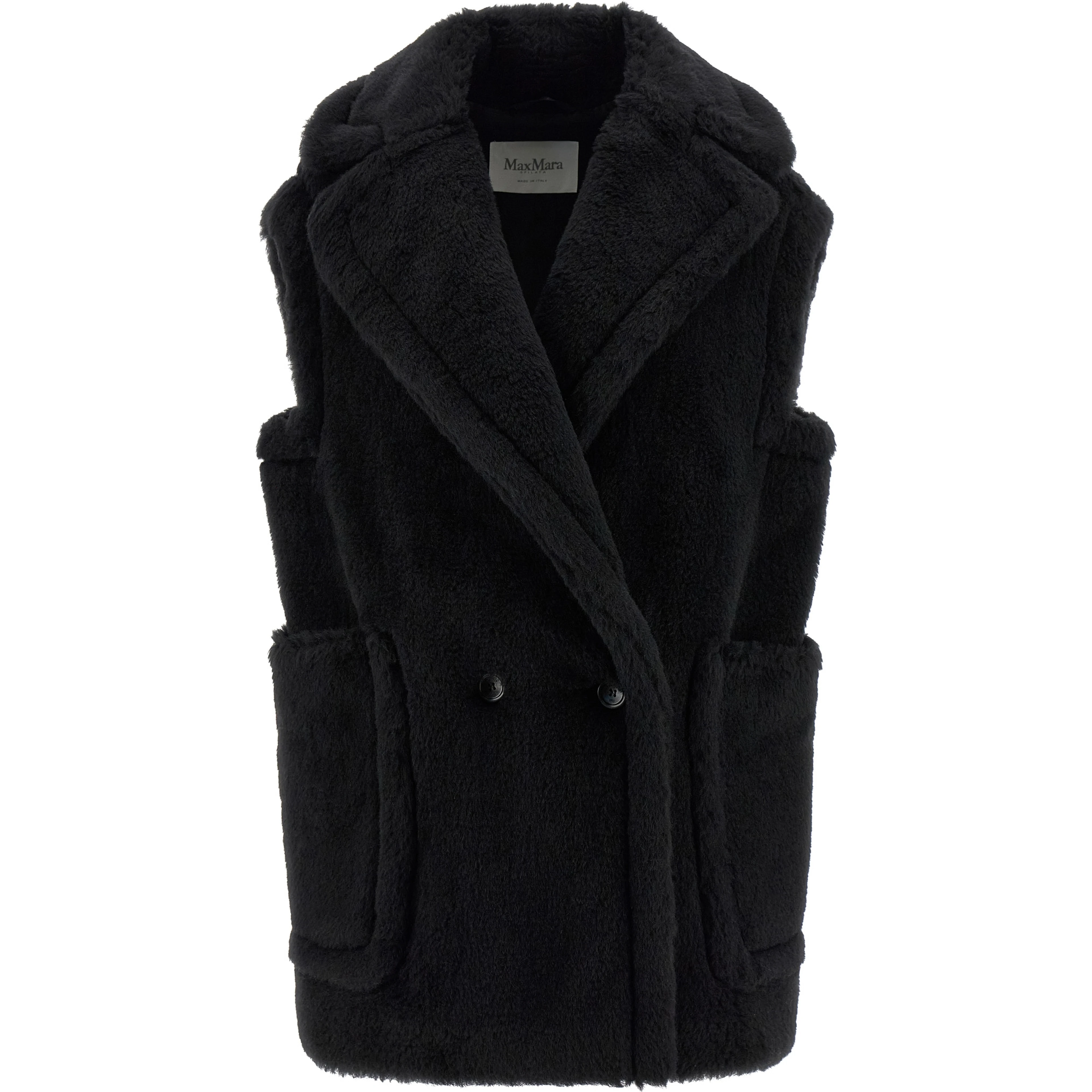 Black Alpaca Leather Sleeveless Jacket
