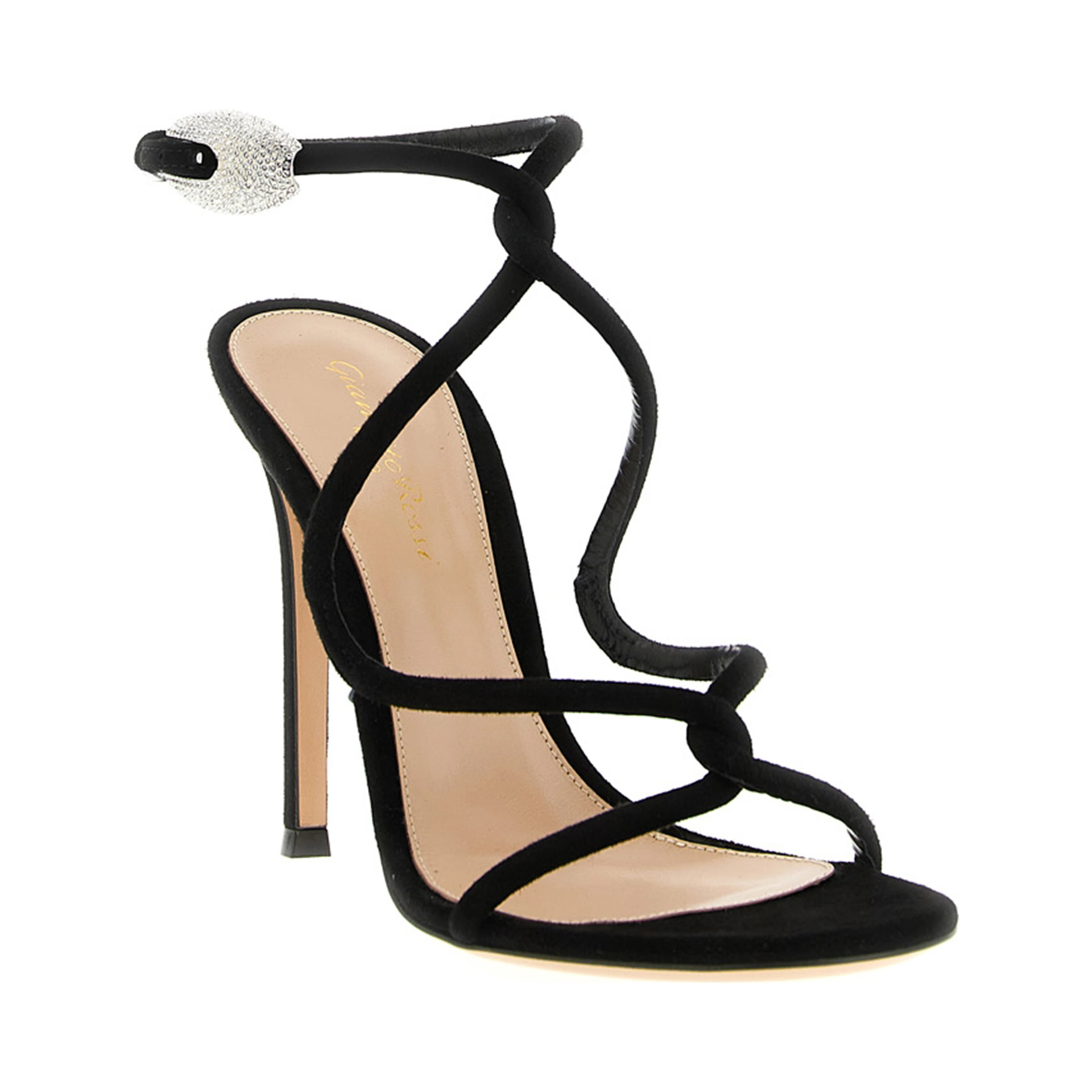 Black Suede Leather Stiletto Heel Sandals