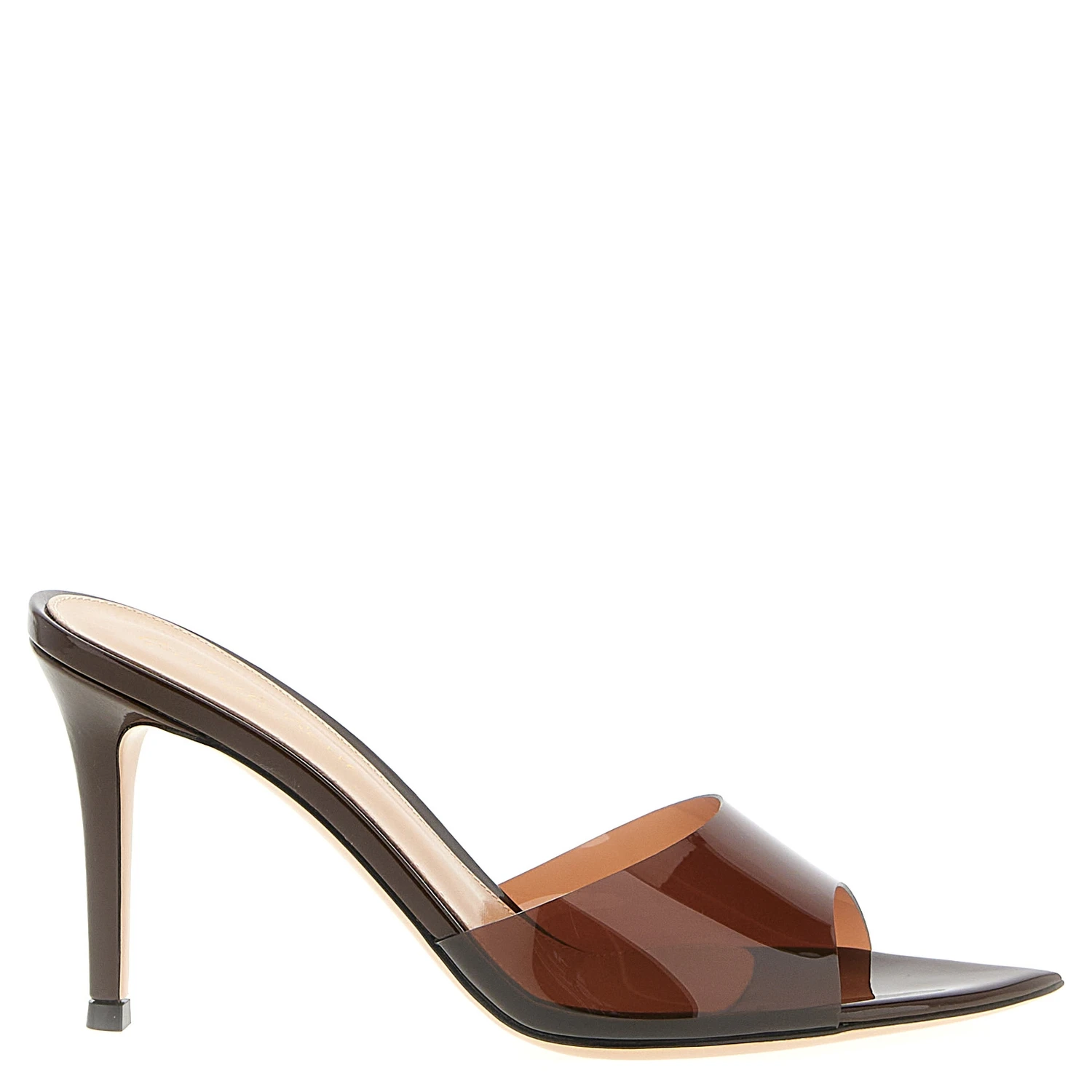 Brown Plastic Stiletto Heel Sandals