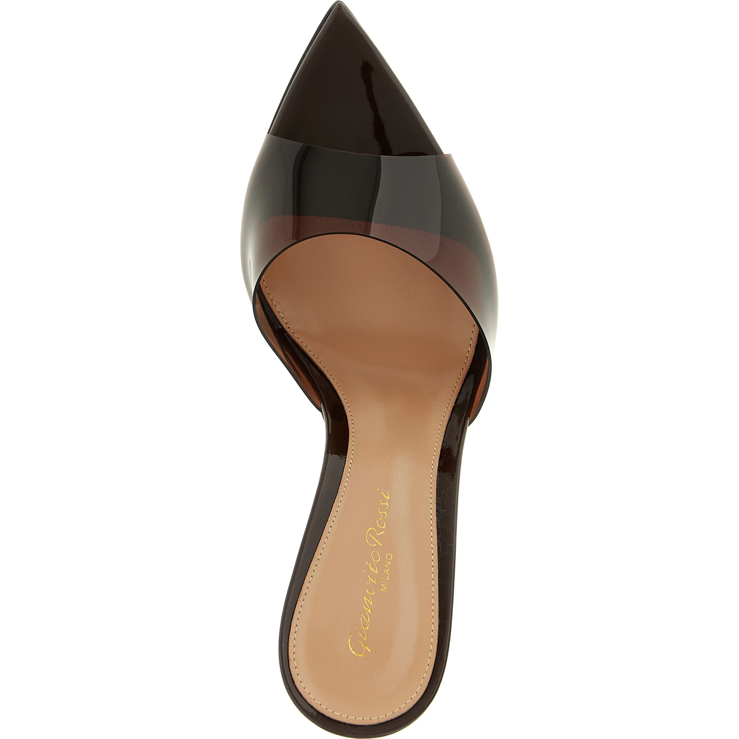Brown Plastic Stiletto Heel Sandals