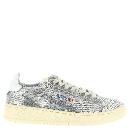 Silver Polyester Low Top Sneakers