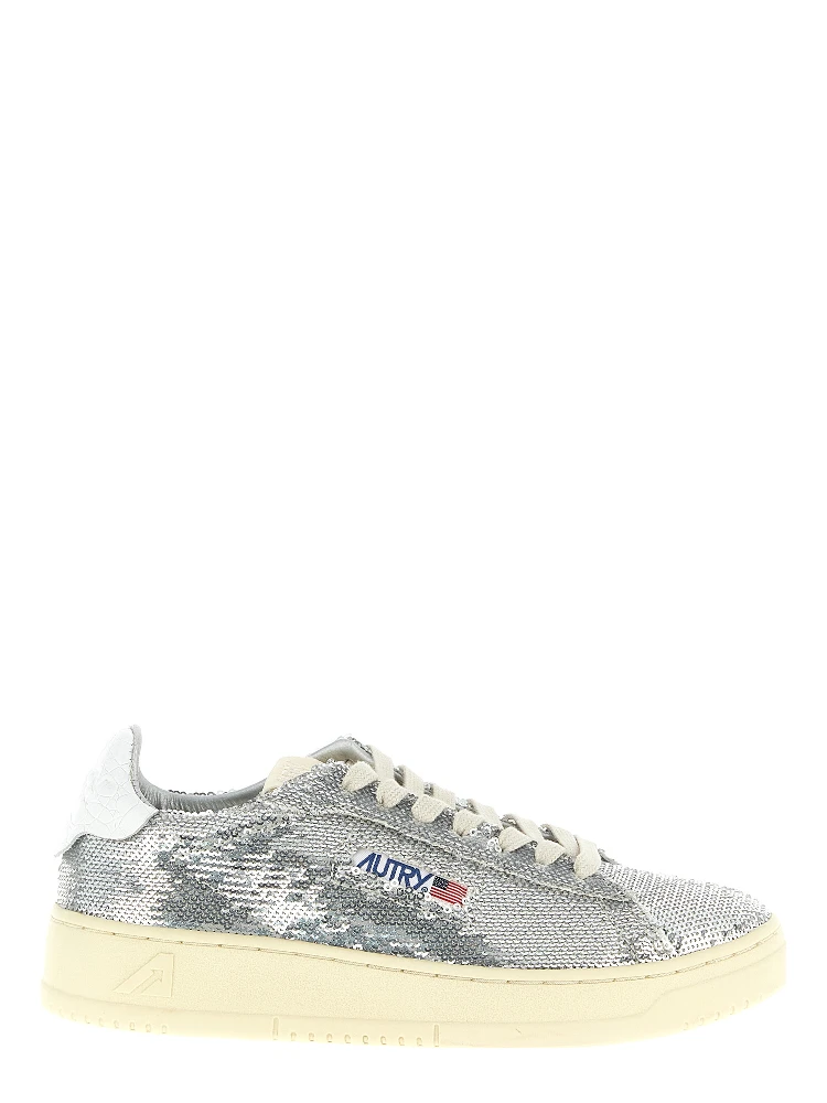 Silver Polyester Low Top Sneakers