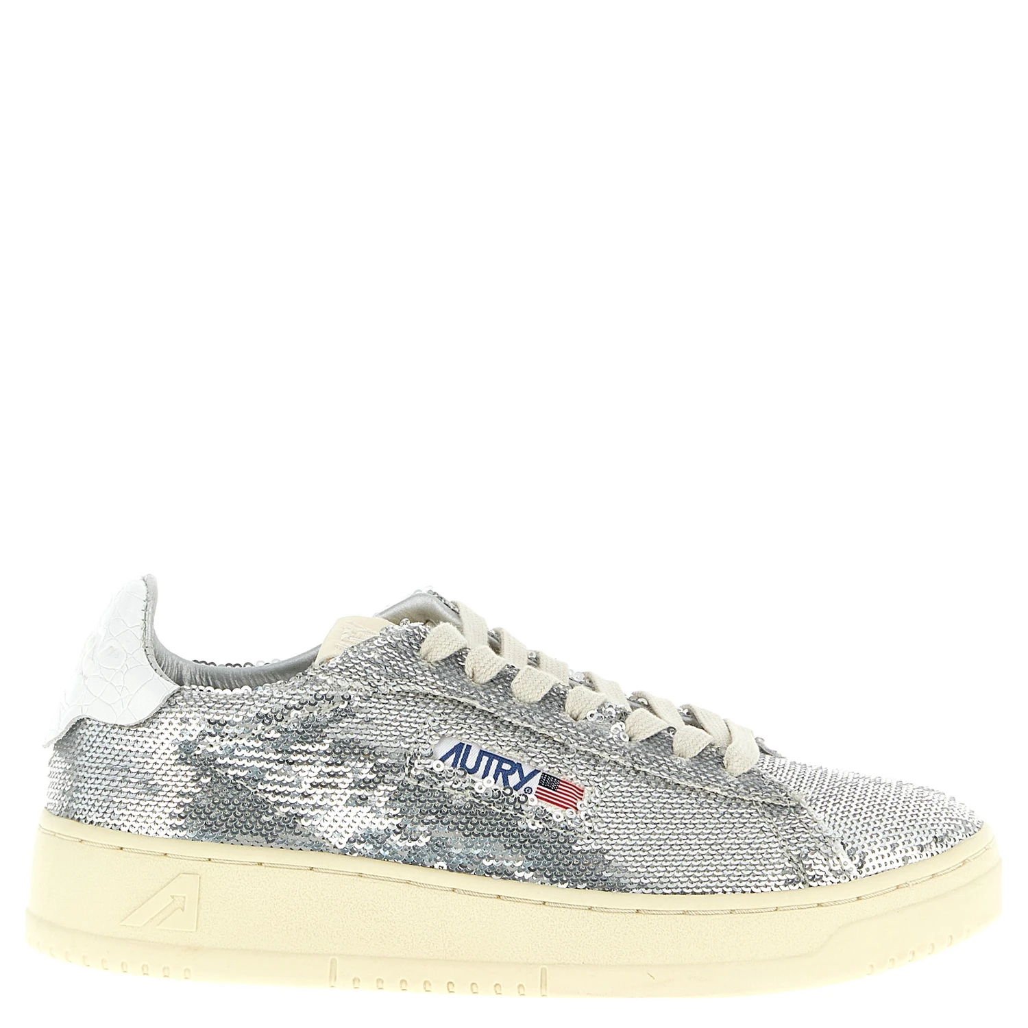 Silver Polyester Low Top Sneakers