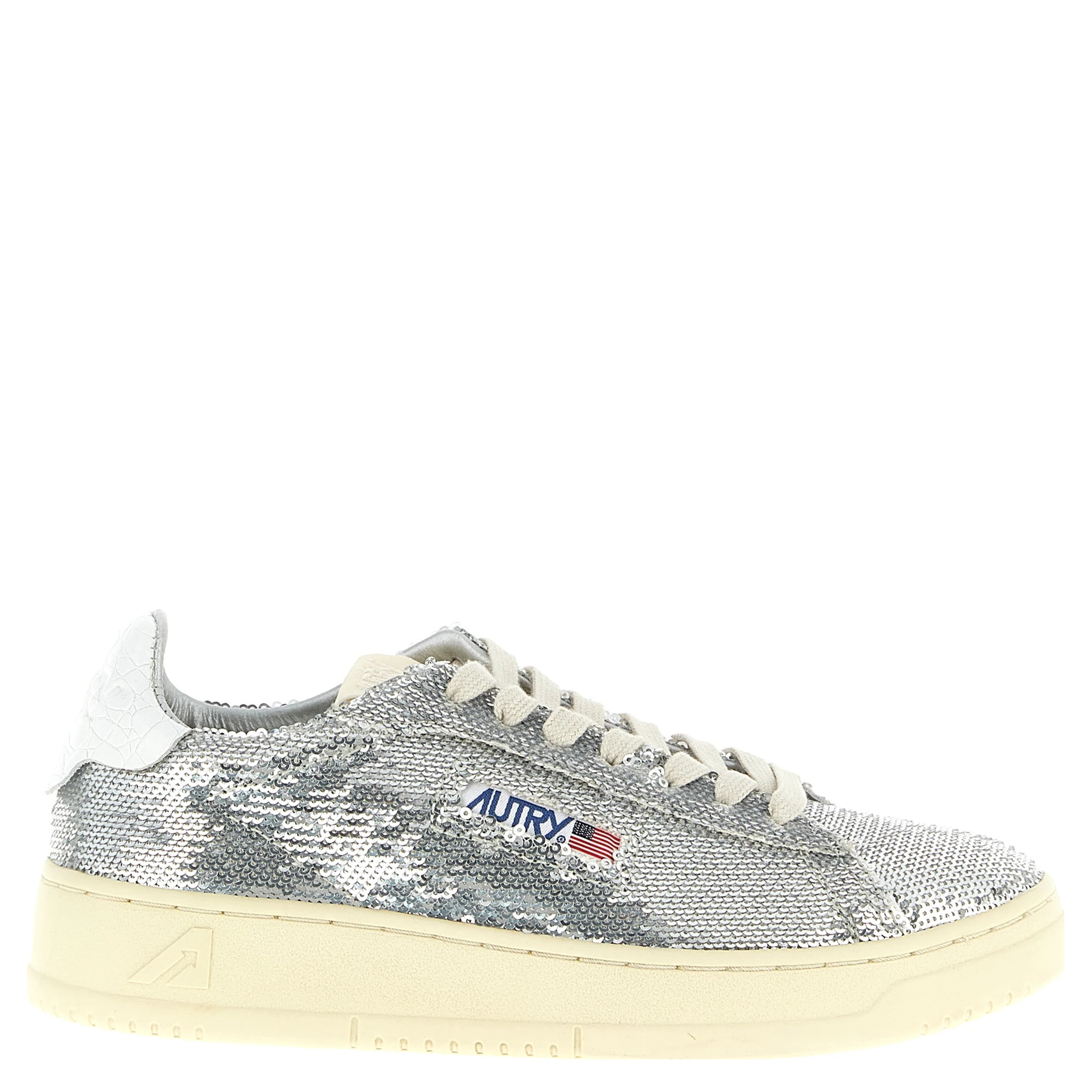 Silver Polyester Low Top Sneakers