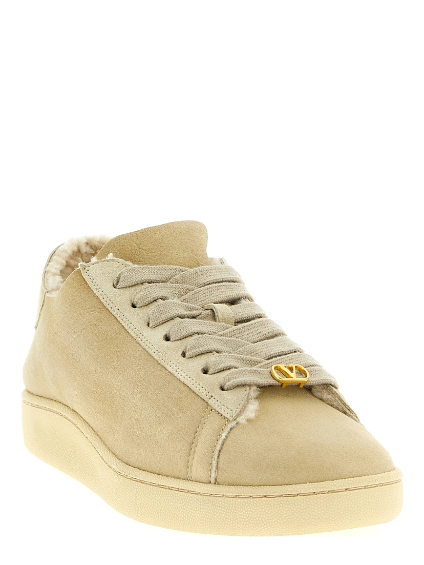 Beige Goatskin Low Top Sneakers