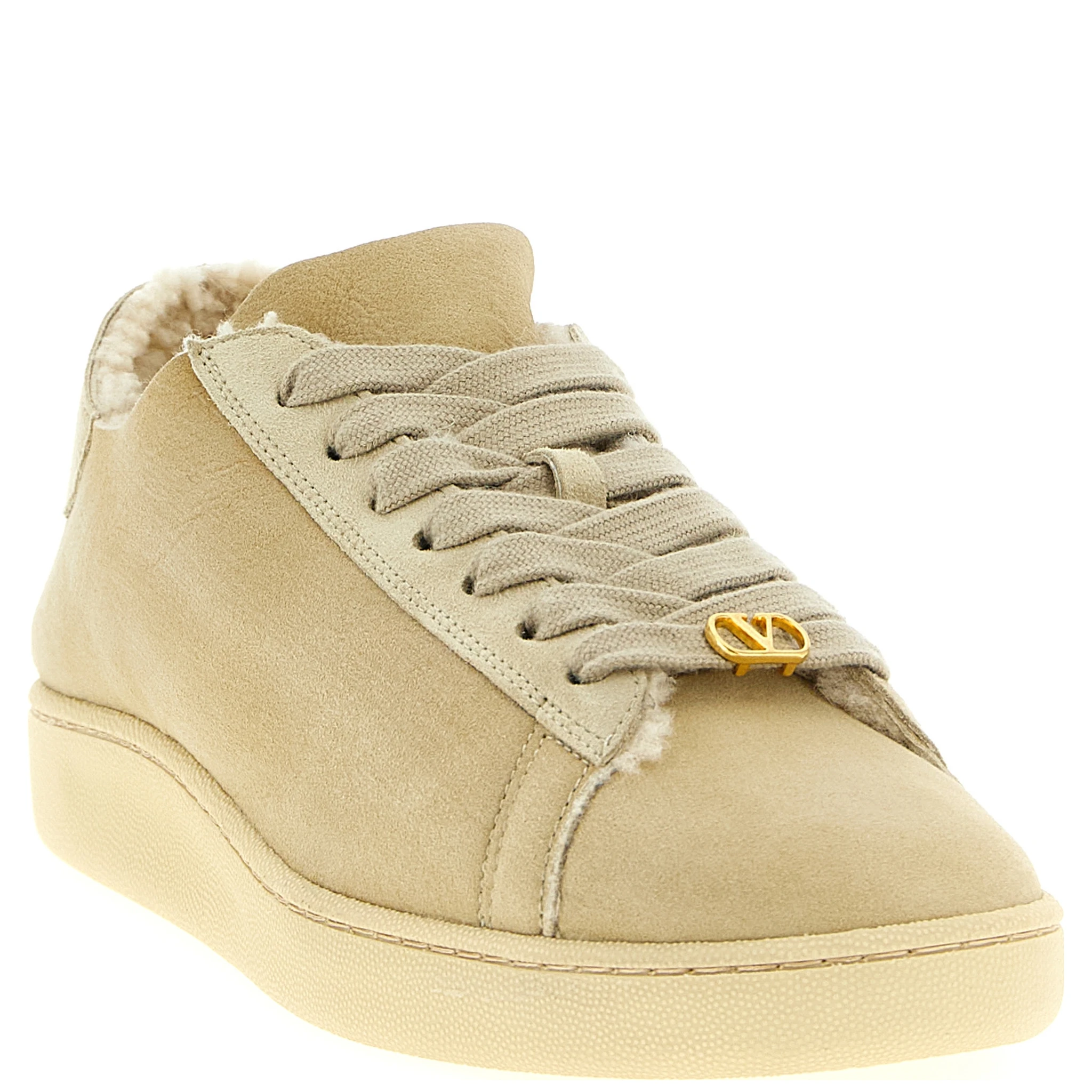 Beige Goatskin Low Top Sneakers