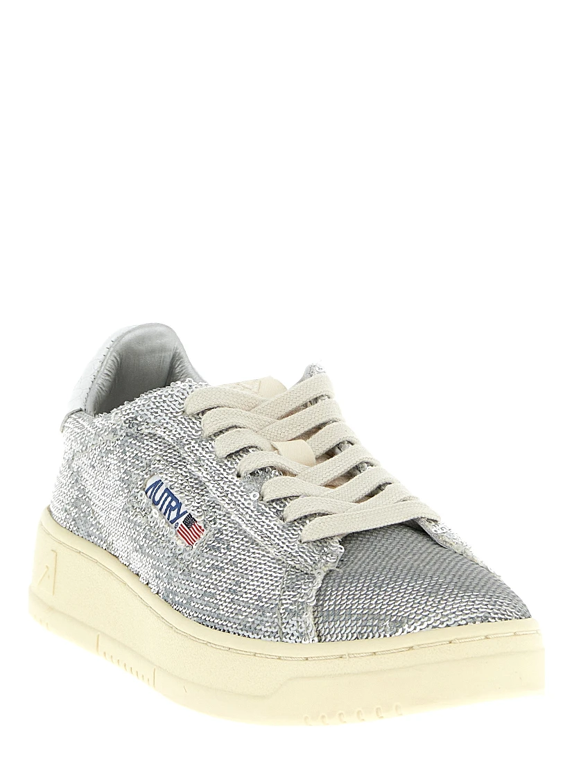 Silver Polyester Low Top Sneakers