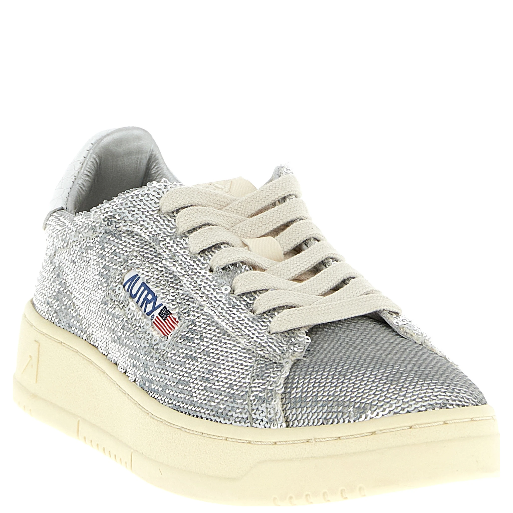Silver Polyester Low Top Sneakers