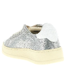 Silver Polyester Low Top Sneakers
