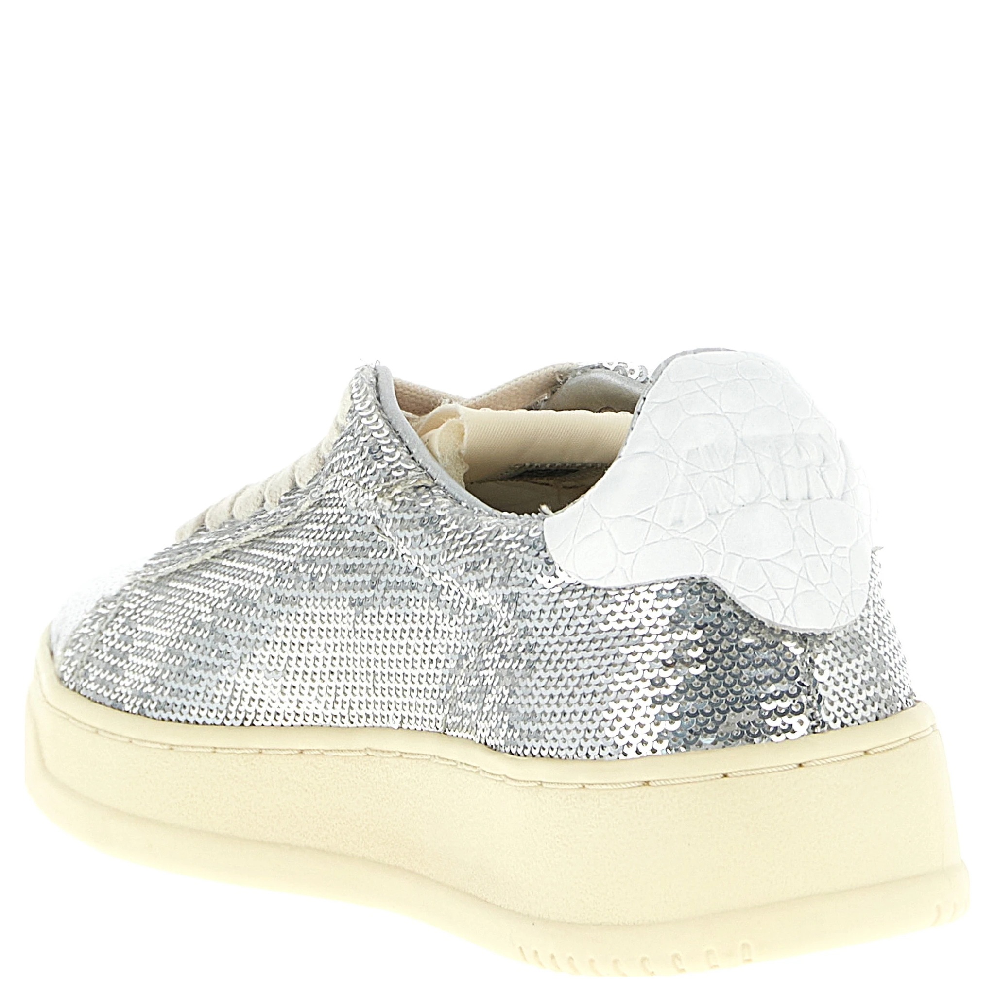 Silver Polyester Low Top Sneakers