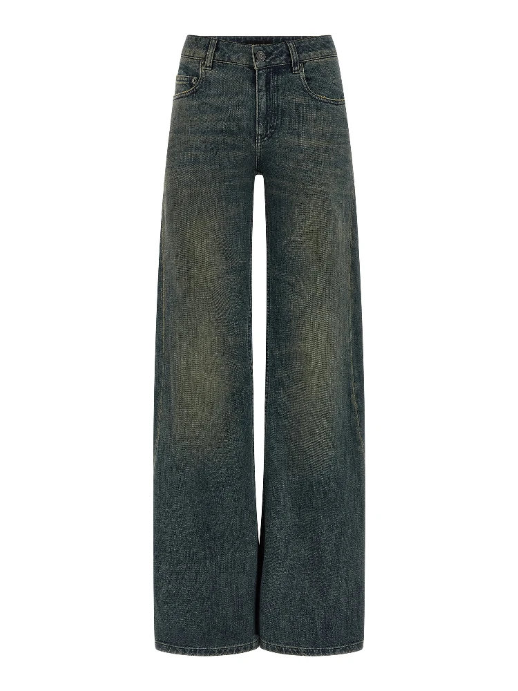 Blue Cotton Flared Jeans