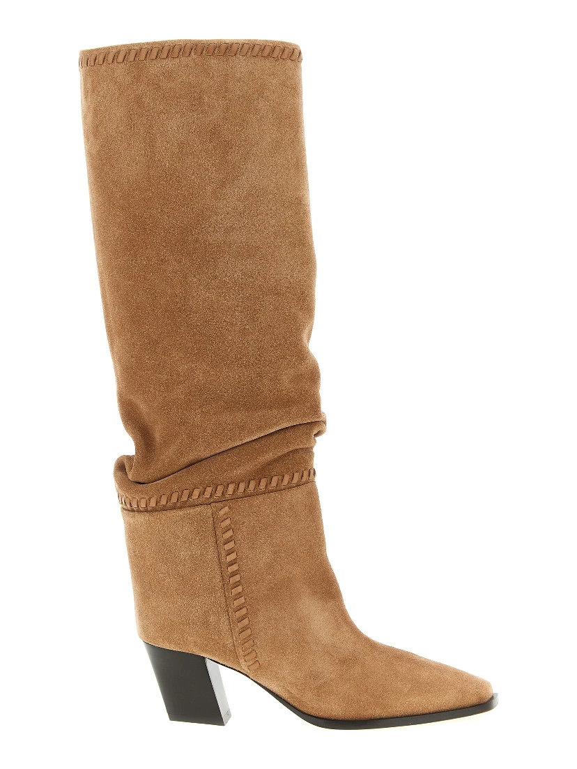 Beige Leather Over The Knee