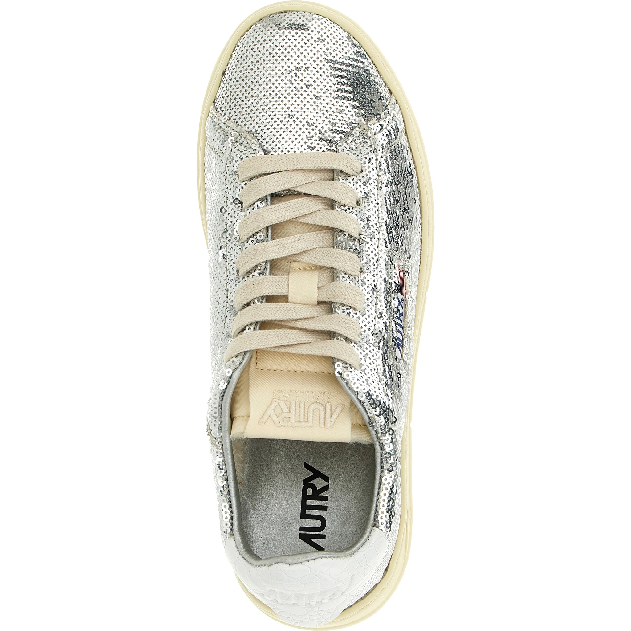 Silver Polyester Low Top Sneakers