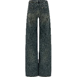 Blue Cotton Flared Jeans