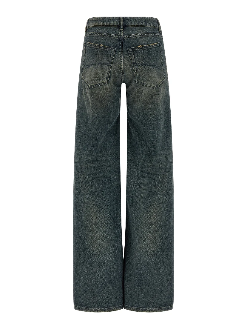 Blue Cotton Flared Jeans