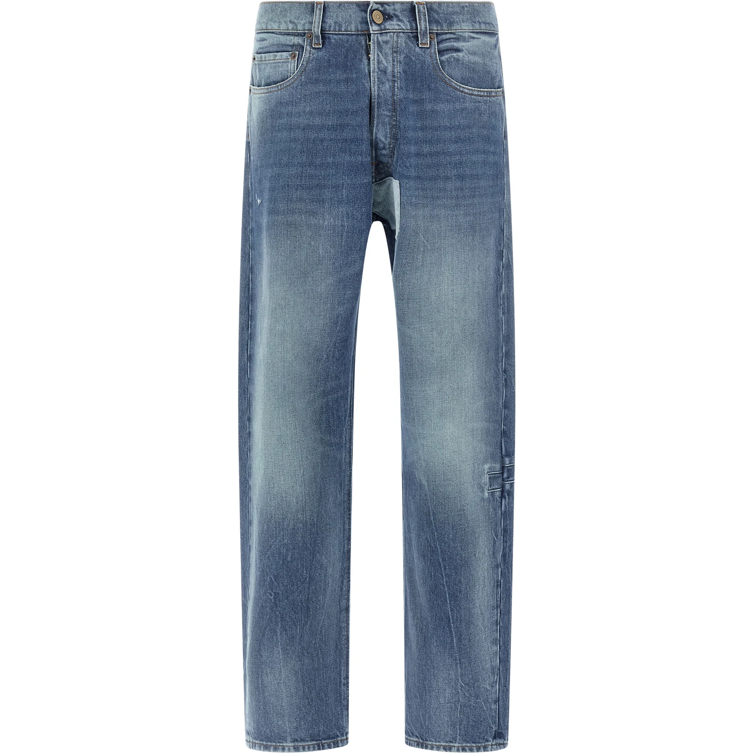 Blue Cotton Straight-Leg Jeans