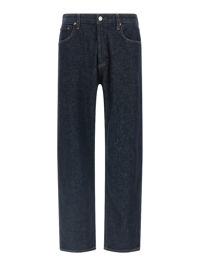 Blue Cotton Straight-Leg Jeans