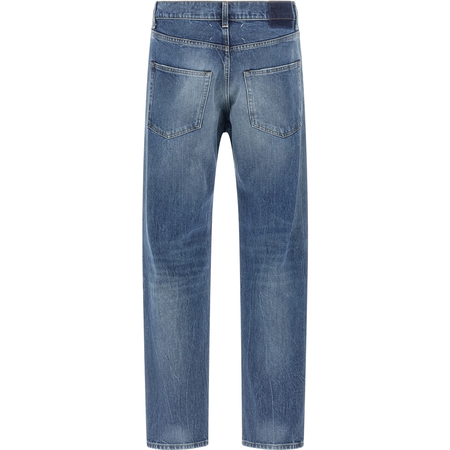 Blue Cotton Straight-Leg Jeans