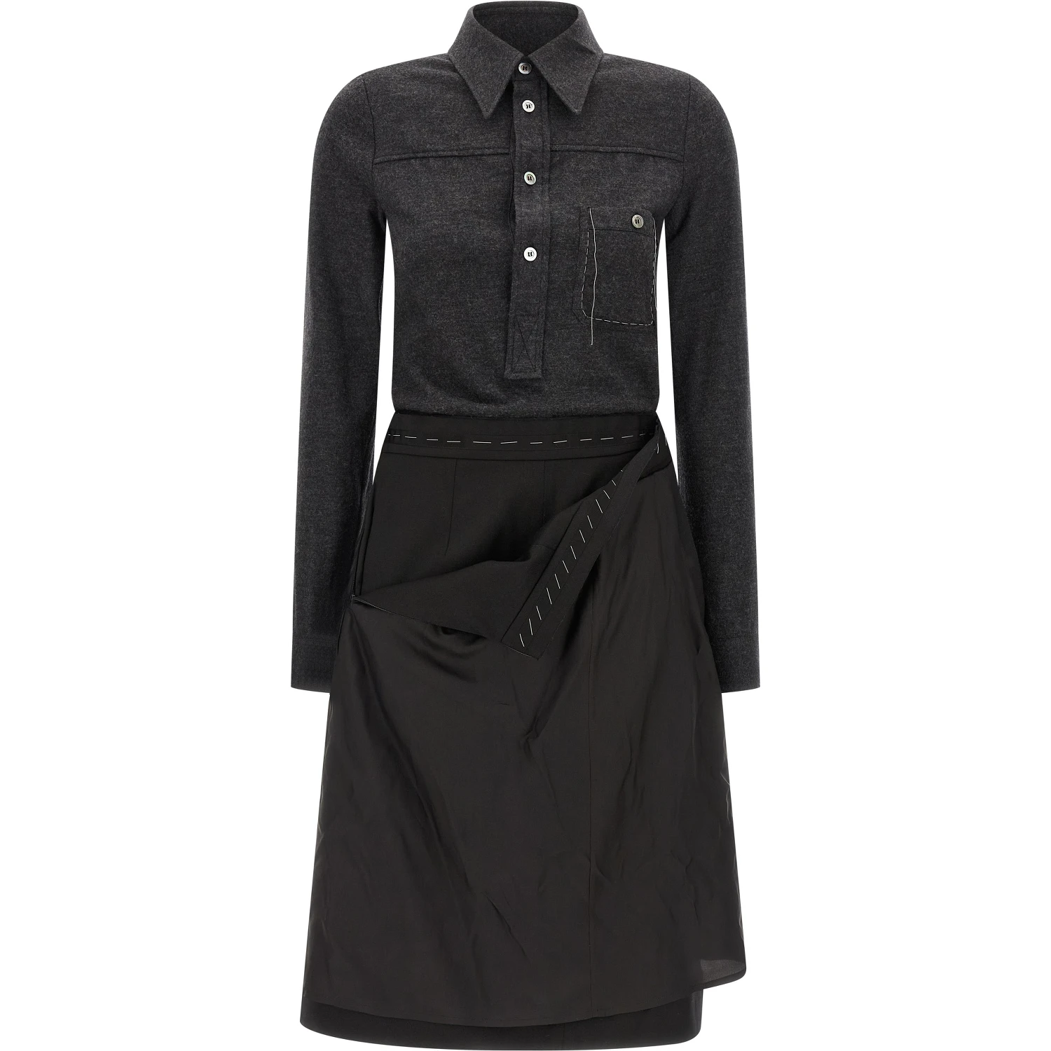 Gray Virgin Wool Midi Dress