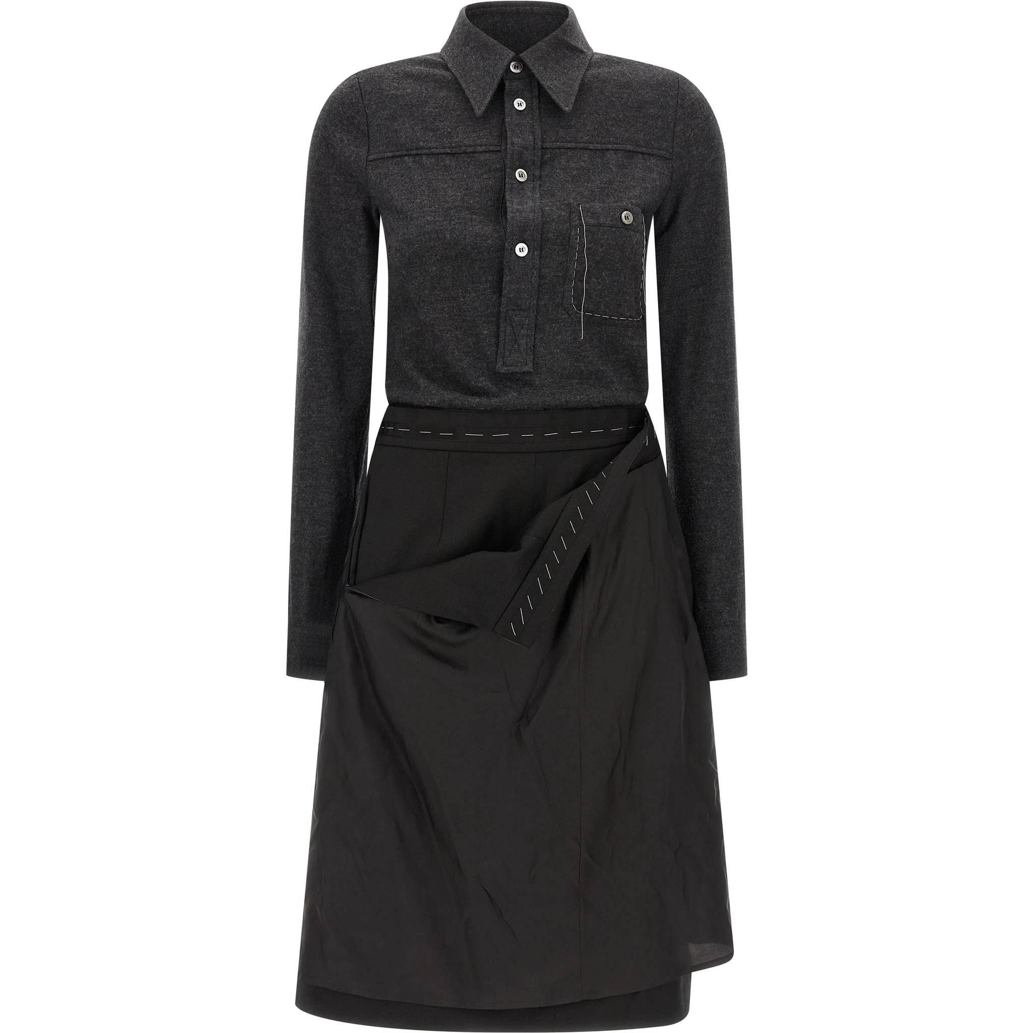Gray Virgin Wool Midi Dress
