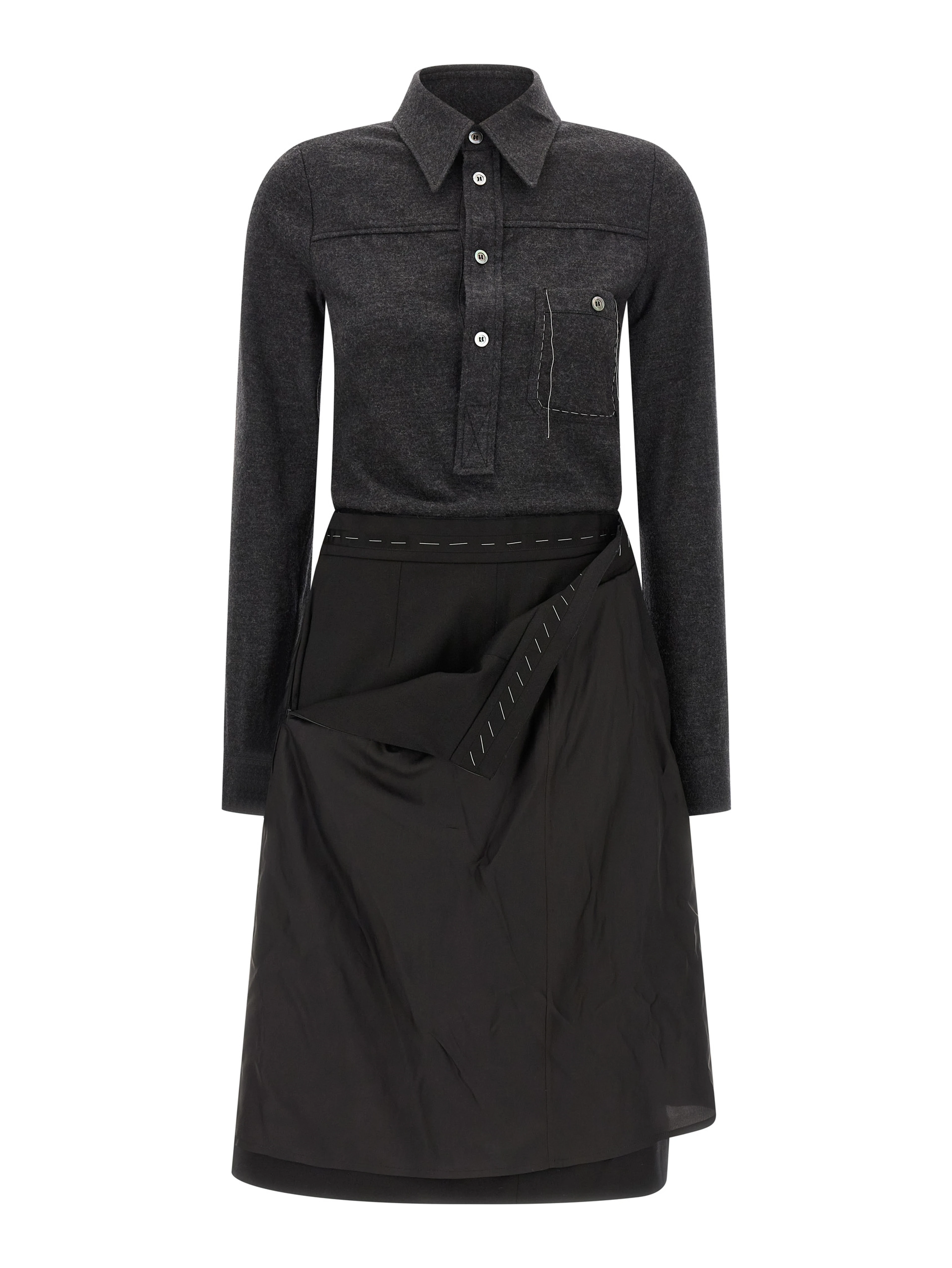 Gray Virgin Wool Midi Dress