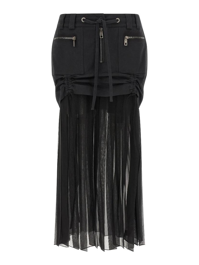 Black Silk Midi Skirt