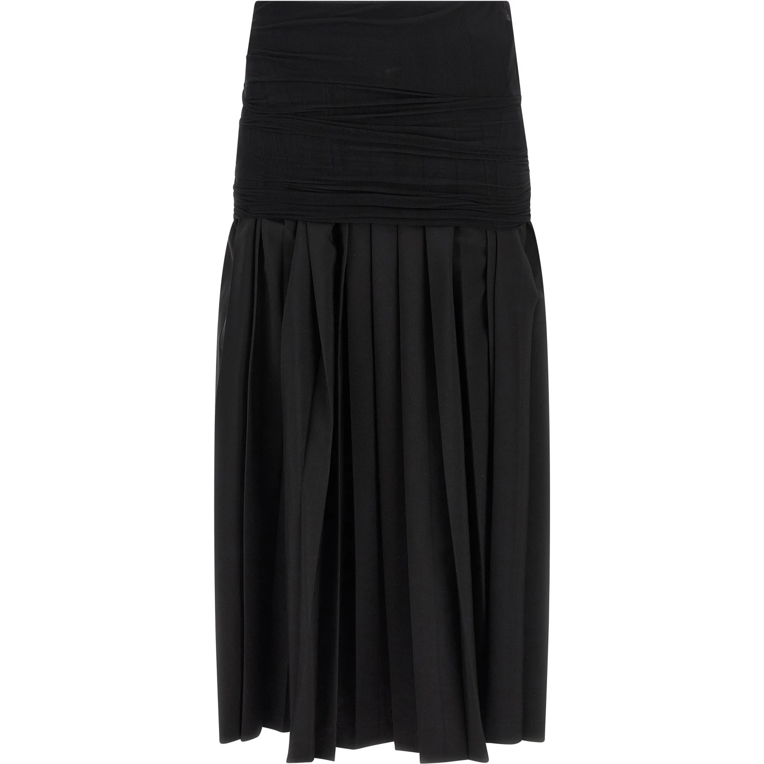 Black Polyester Midi Skirt